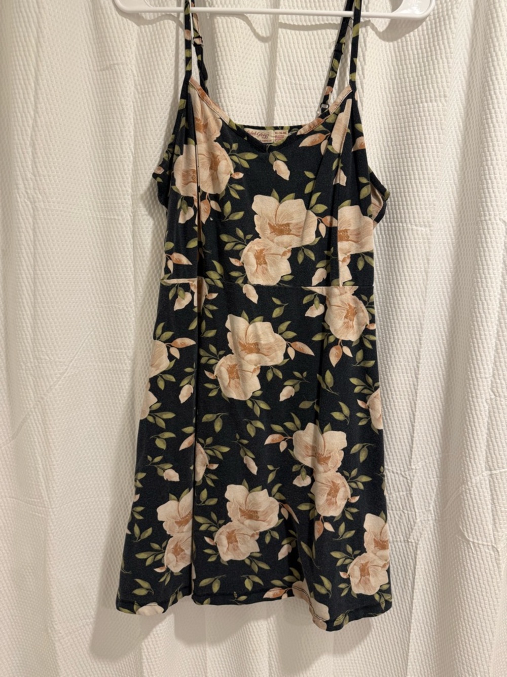 Faded Glory Black Mini Dress with Cream Floral Print